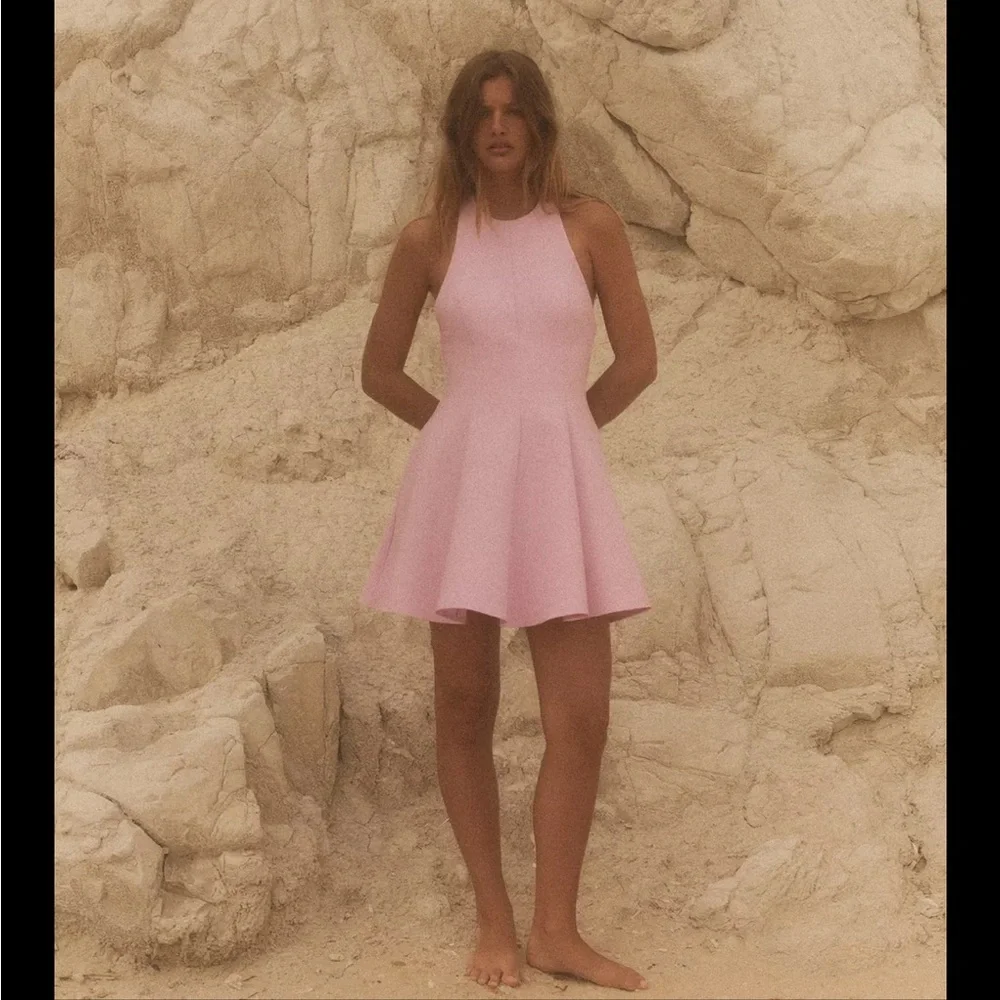 Zara short halter dress with godets, pastel pink - Picture 1 of 15